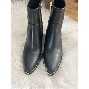 COACH Pell Studded Leather Booties Black Gold Studs Boots Size 7